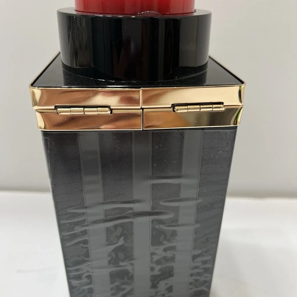 Lipstick Purse Red Black Gold Plated Clasp & Crossbody Chain Novelty 8.5x3